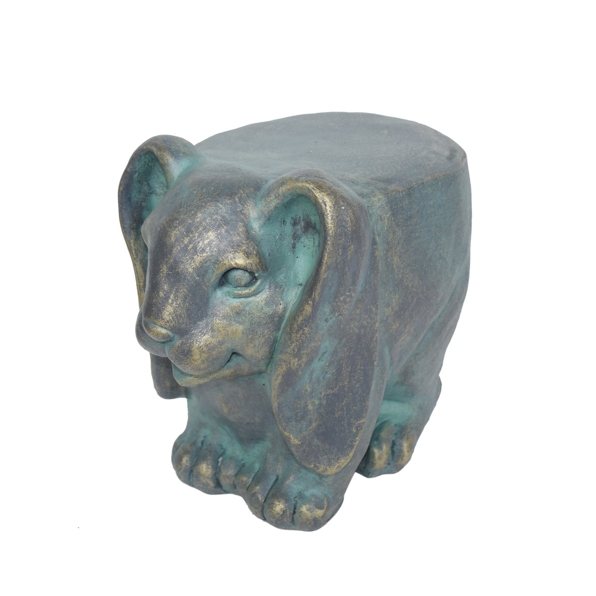 13inch High Rabbit Garden Stool, Lightweight Concrete, Gold Patina Finish, No Assembly Required
