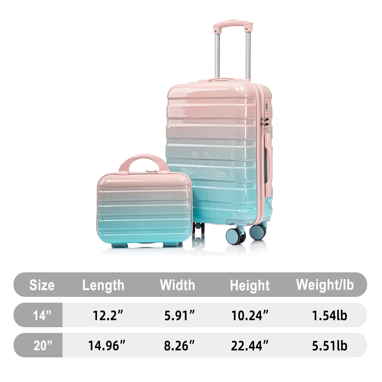 14' & 20' 2-Piece PC Spinner Wheel Carry-On Luggage Set
