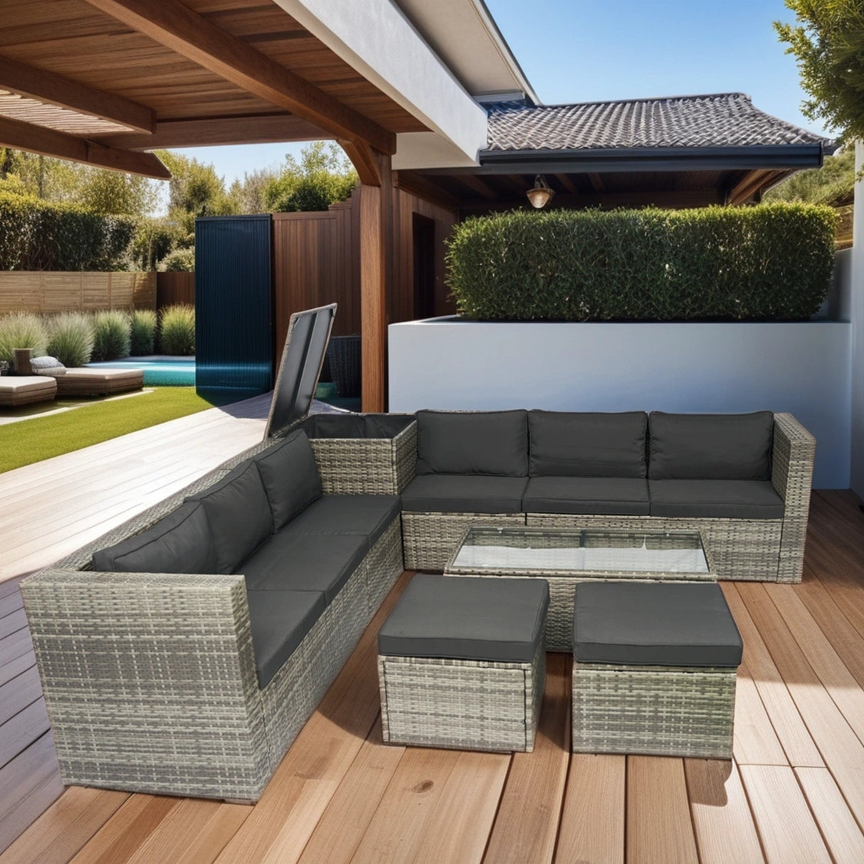 8 Piece Patio Sectional Wicker Rattan Outdoor Sofa Set with Storage Box