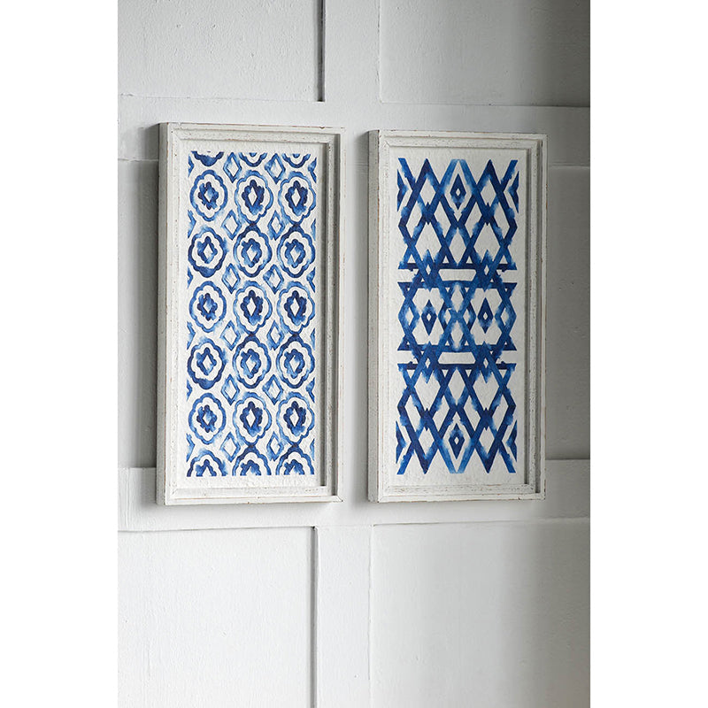 Set-of-2-Blue-and-White-Hanging-Sculptures,-Modern-Wall-Art-Decor,-12.5'-x-24.5'-Wall-Art