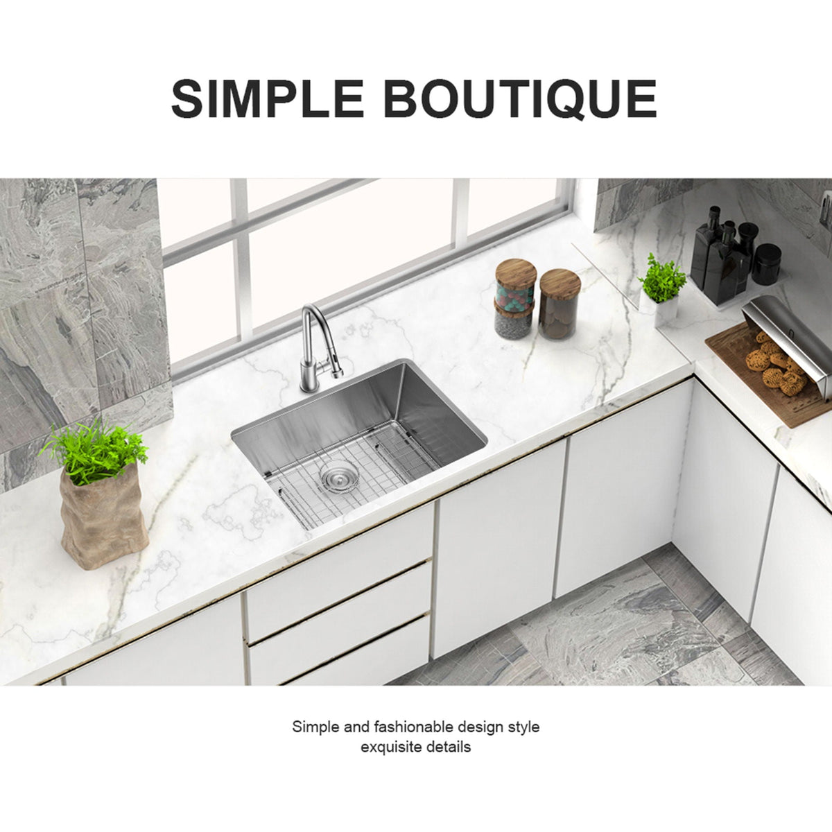 Modern Undermount Stainless Steel Kitchen Sink 16 Gauge, Deep Single Bowl
