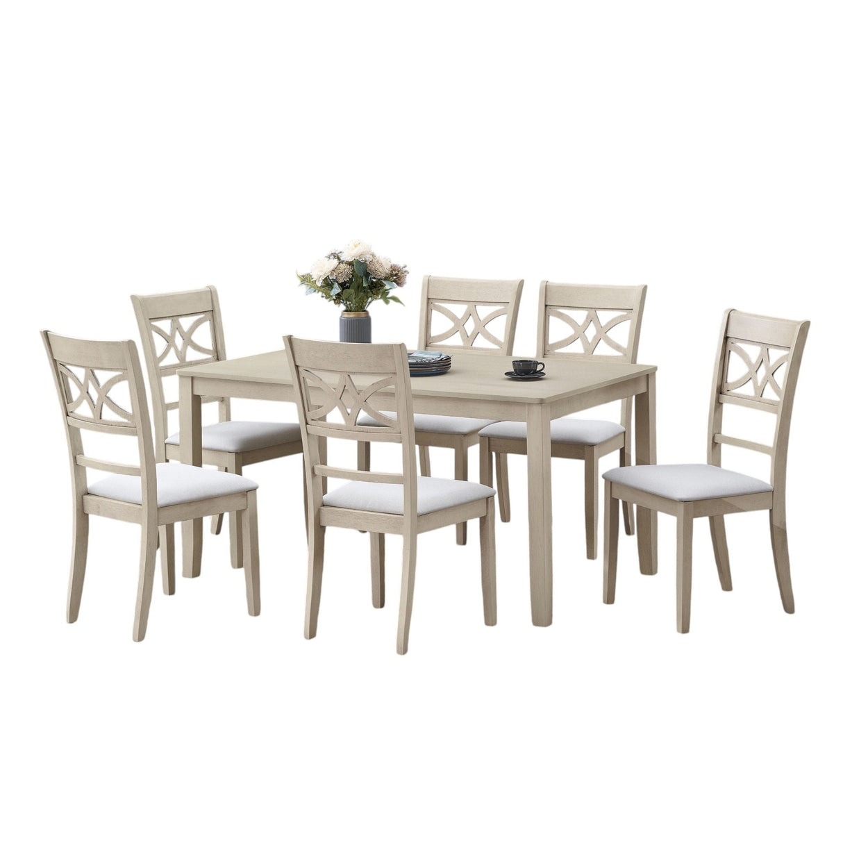 Ferris - 7 Piece Dining Set With Cross Back Chairs And Rectangular Table - Antique White