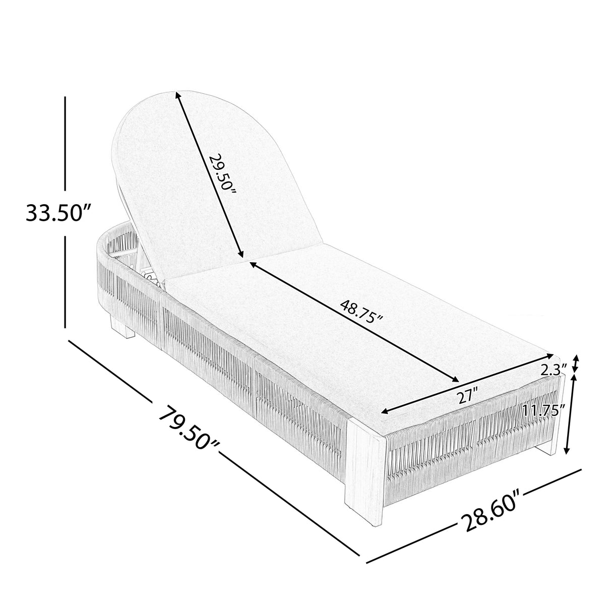 Outdoor Rope Chaise Lounge Set with Adjustable Backrest and Teak Look Side Table
