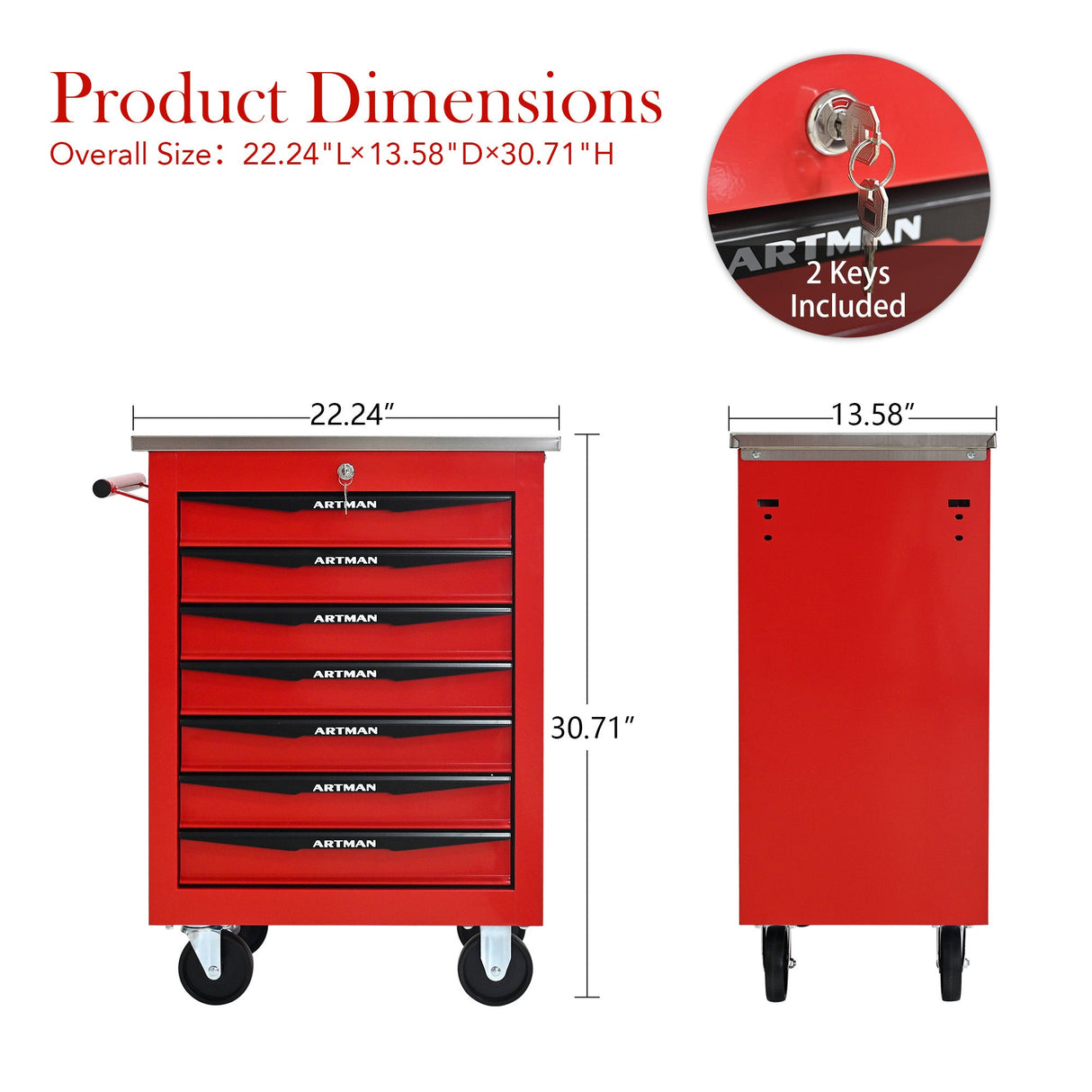 7 Drawers Multifunctional Tool Cart with Wheels