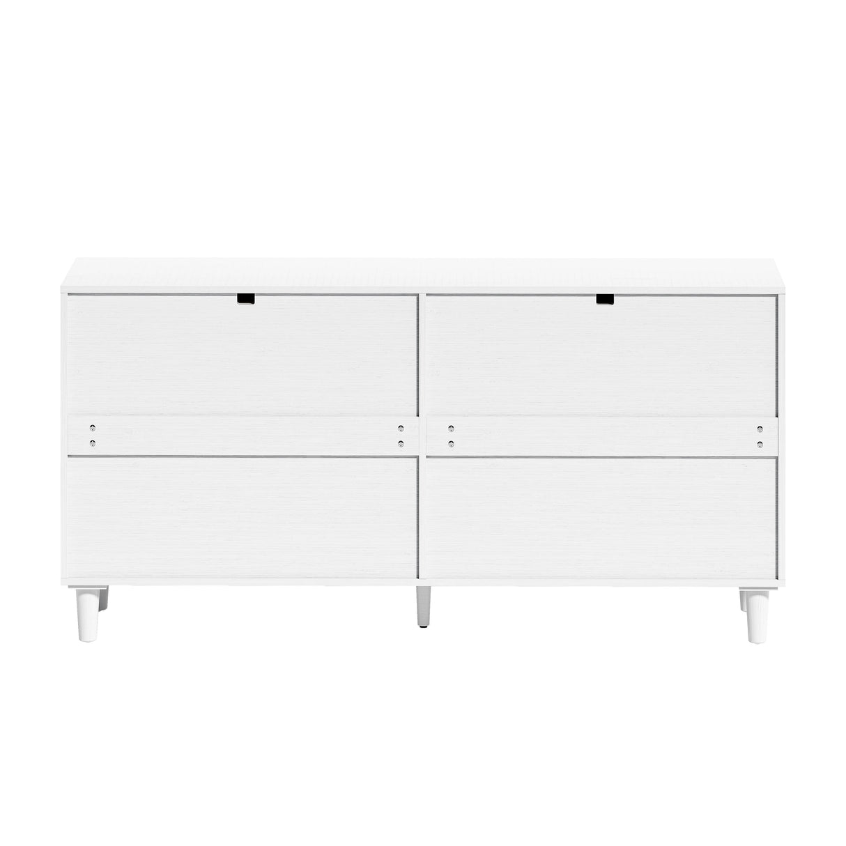 White Rattan Dresser with 6 Drawers, Metal Handles & Wood Legs