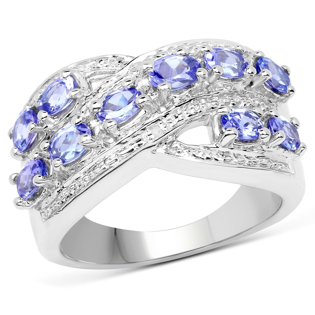 1.71 Carat Genuine Tanzanite and White Diamond .925 Sterling Silver Ring