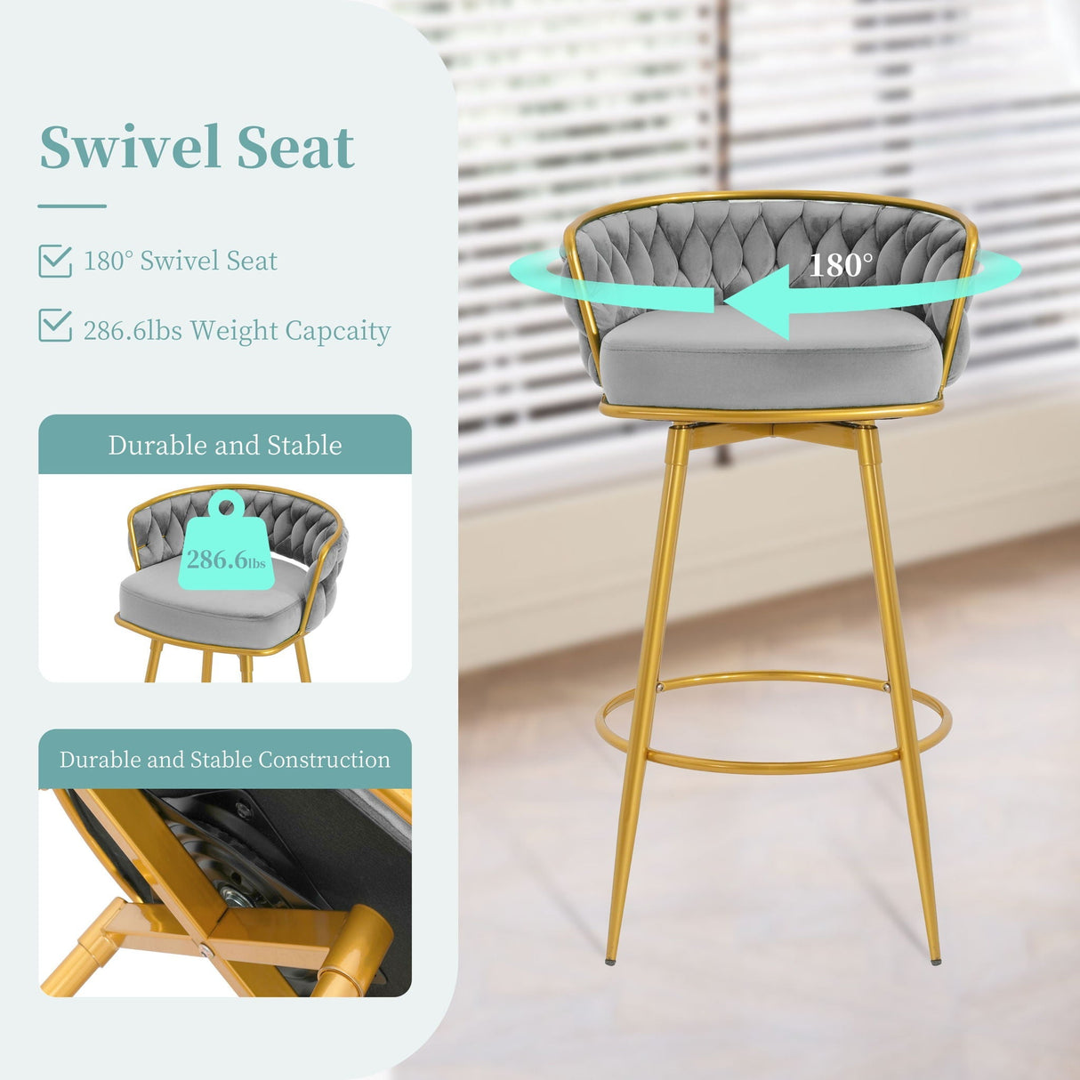 Modern Low Back Upholstered Counter Height Bar Stools (Set of 2)