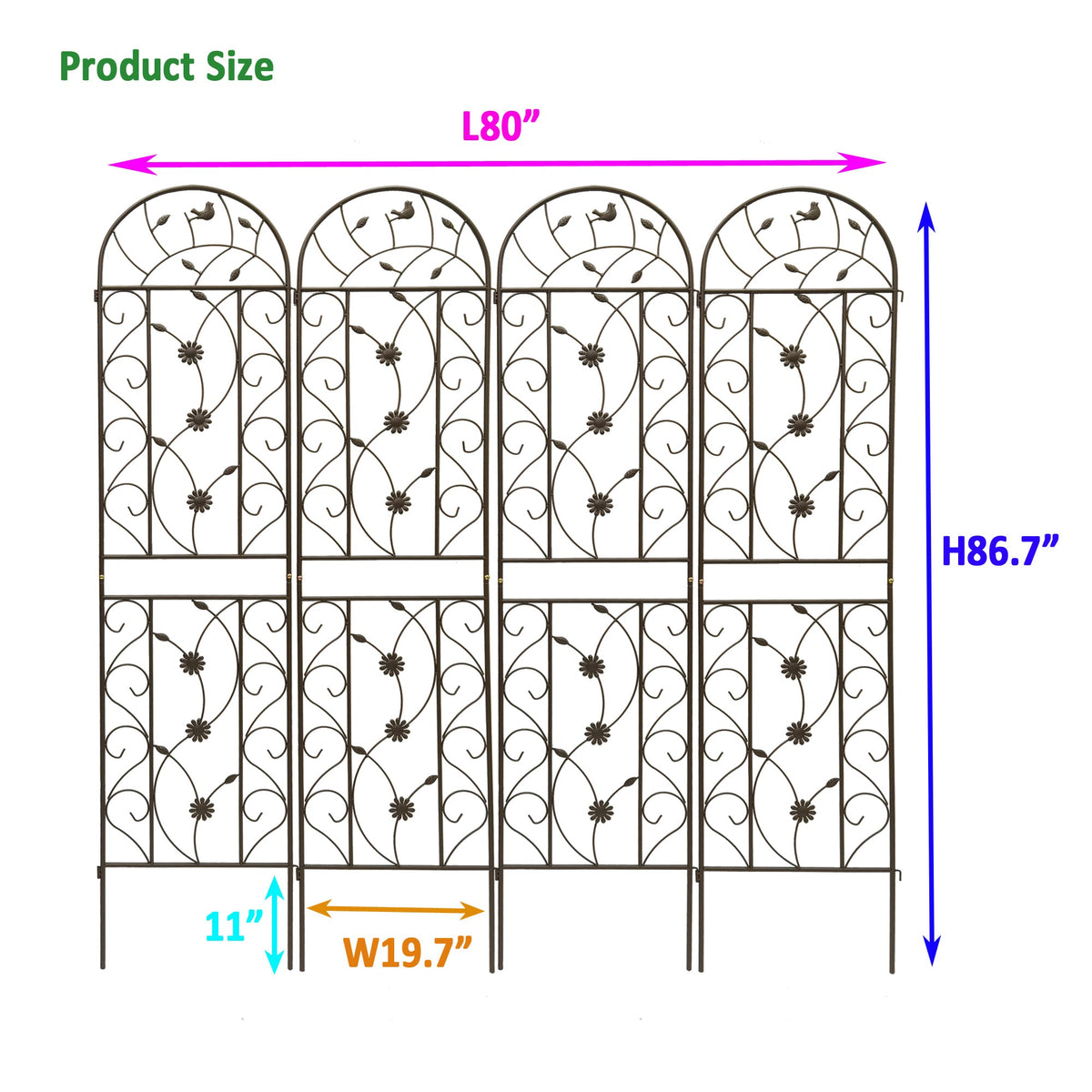 Rustproof Metal Garden Trellis Set with Reliable Plant Support - Brown