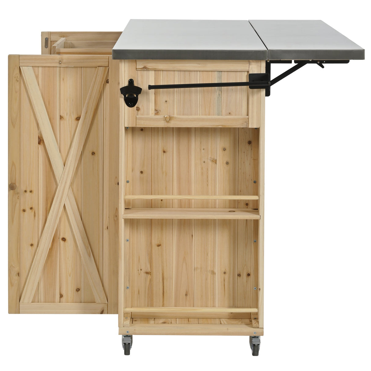 Outdoor Kitchen Island Fir Wood Kitchen Island with Stainless Steel Top