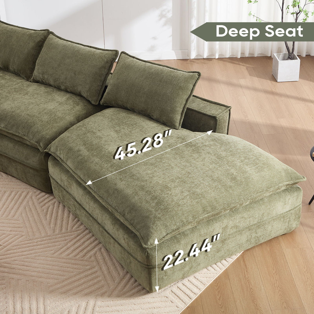 Modern Minimalist Modular Sectional Sofa With Deep Seats And Right Facing Chaise