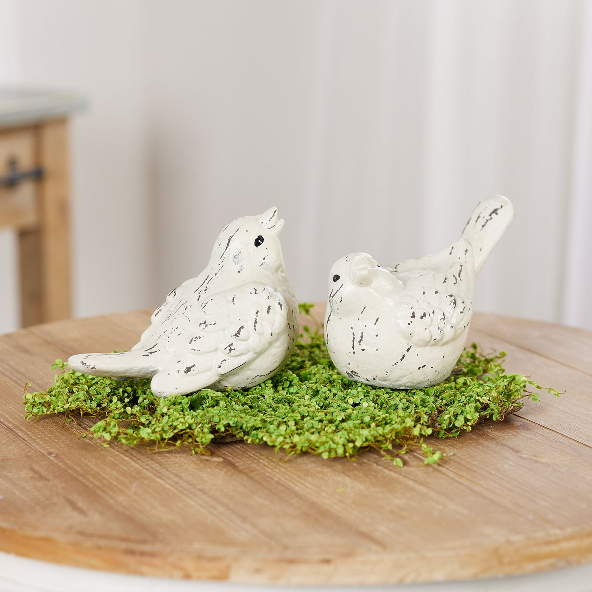 Ivory Terra Cotta Bird Figurine (Set of 4)