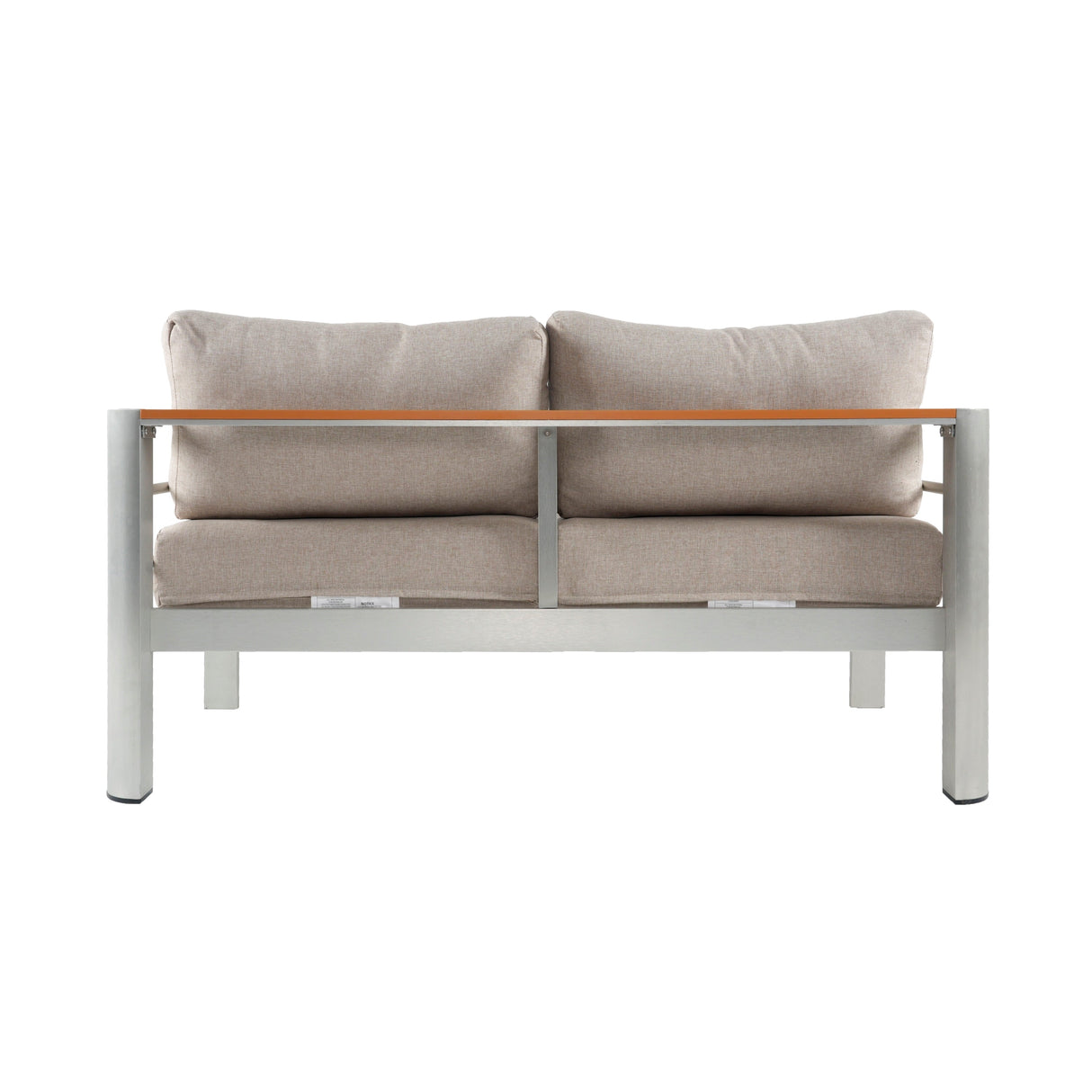 Cora Outdoor Aluminum Loveseat, Silver Frame with Beige Cushion