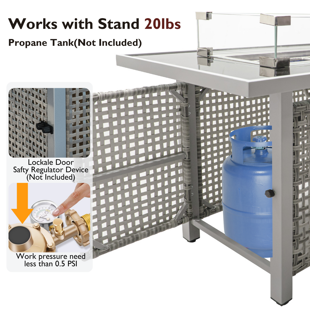 K&K 43' Propane Gas Fire Pit Table, Grey