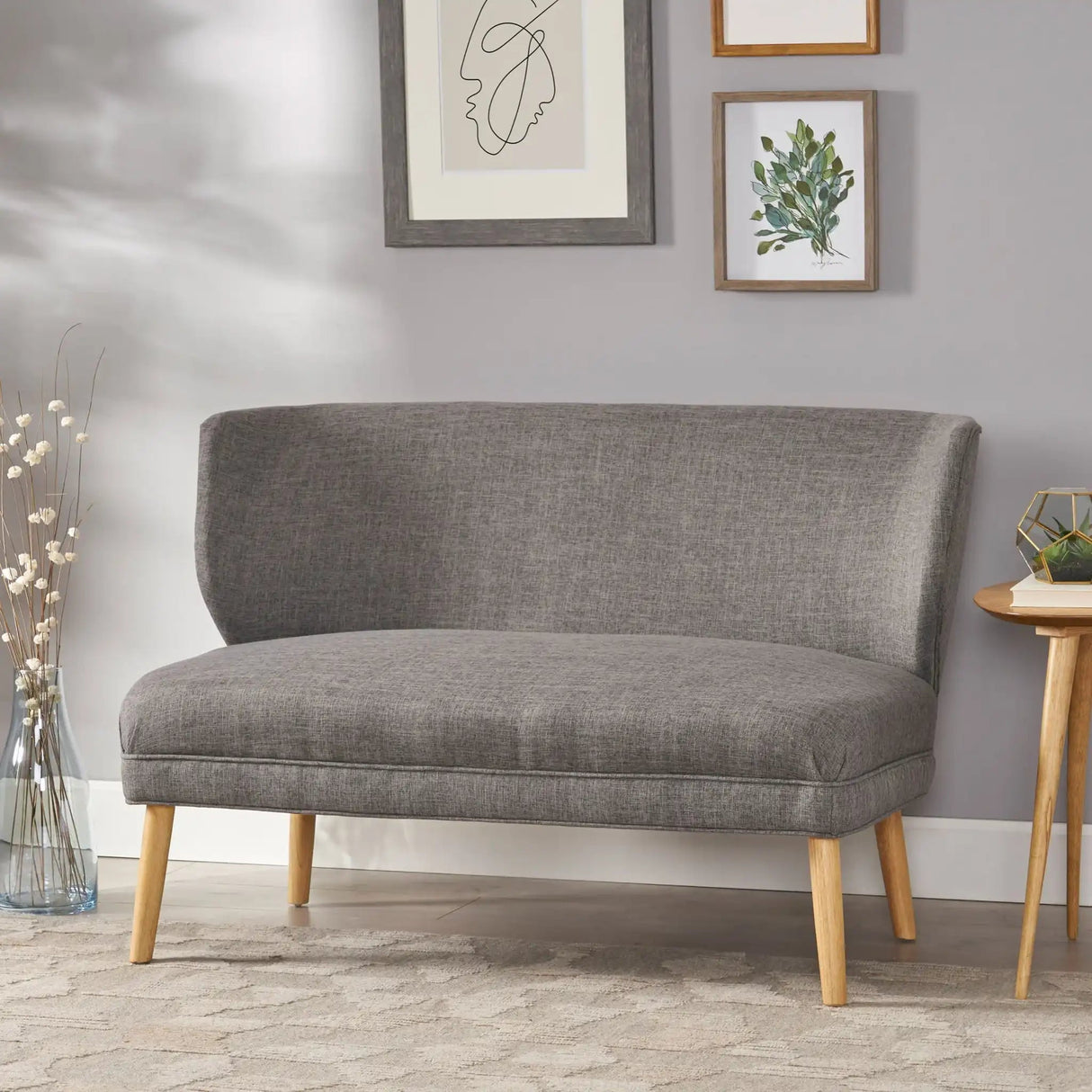 Elegant Classic Upholstered Loveseat With Curved Backrest