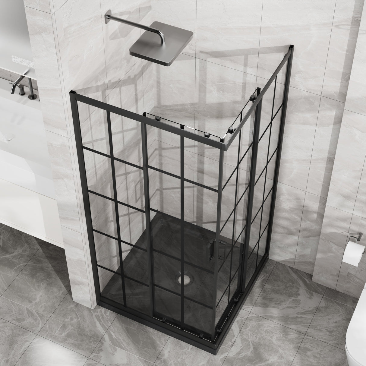 Goodyo Corner Shower Enclosure with Double Sliding Doors