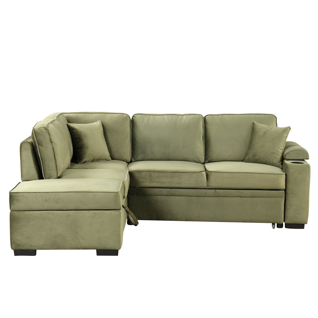 Virginia Green Velvet Convertible Sleeper Sofa with Hidden Storage Ottoman