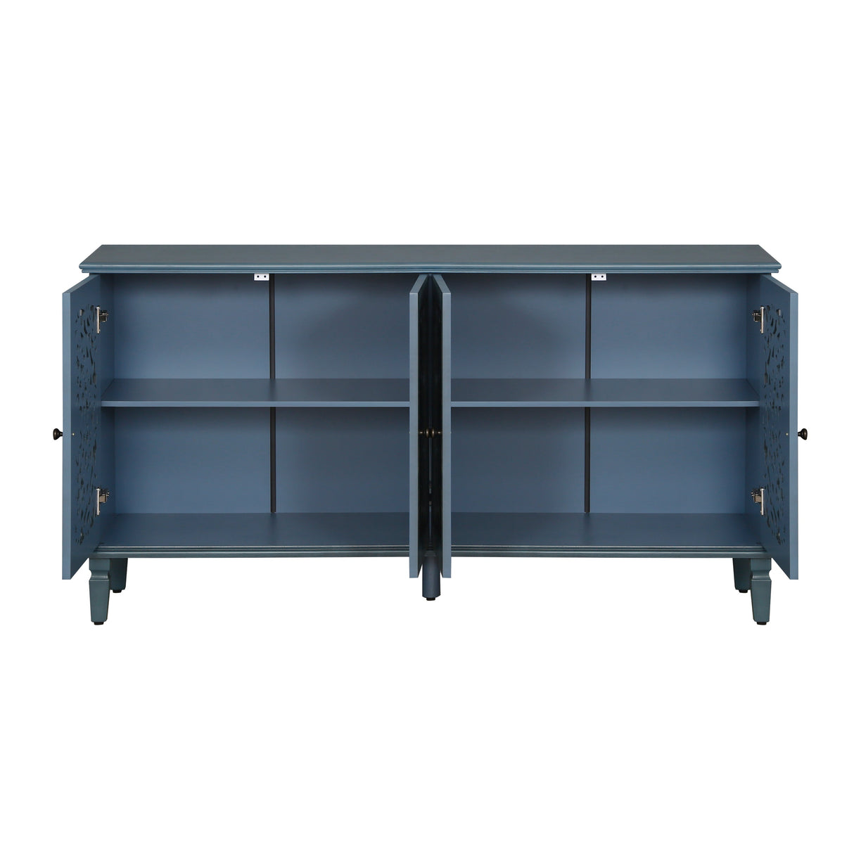 60" Antique Buffet Cabinet with Floral Carvings and Adjustable Shelves