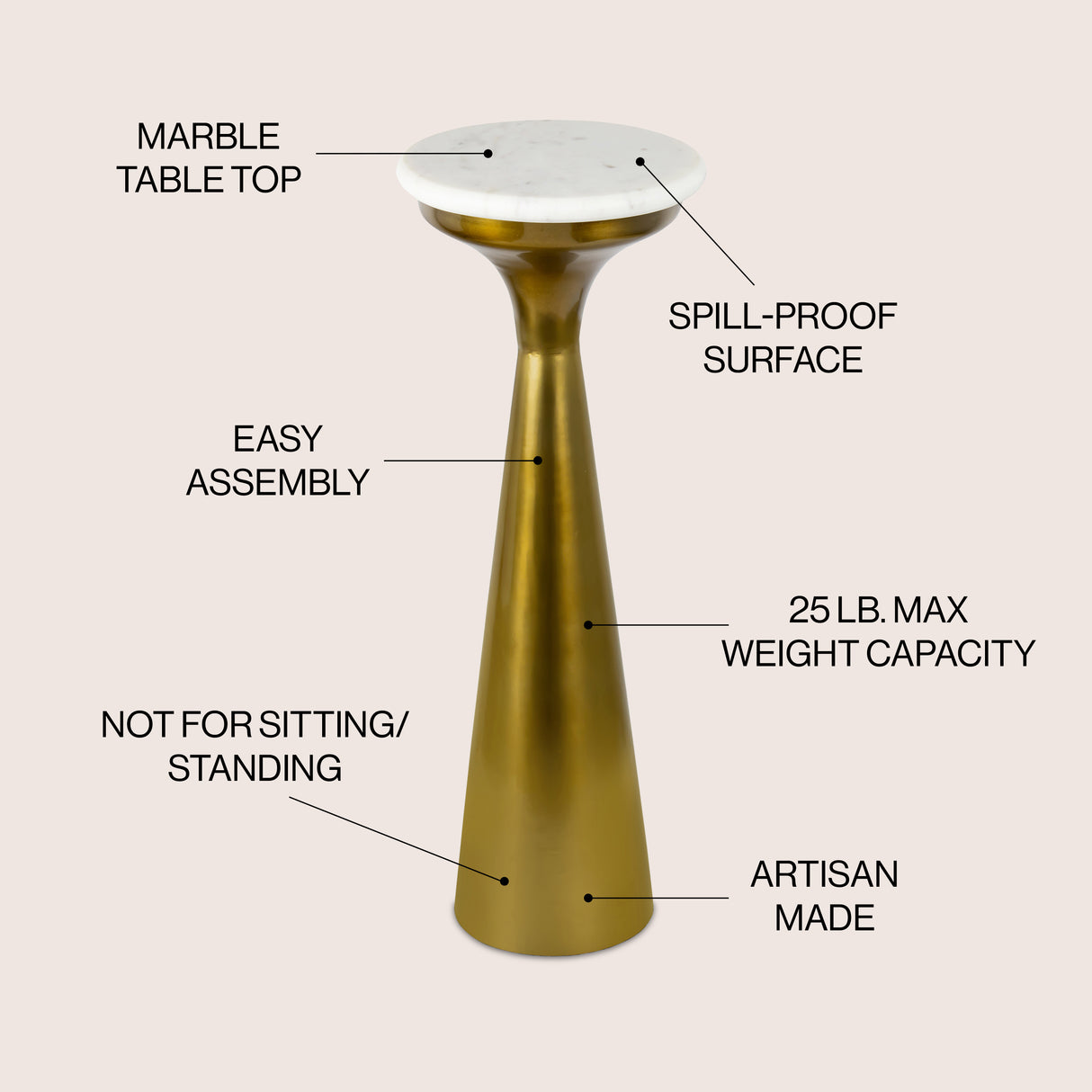 Oliver Mid-Century Glam Retro Metal Drink Table with Marble Top