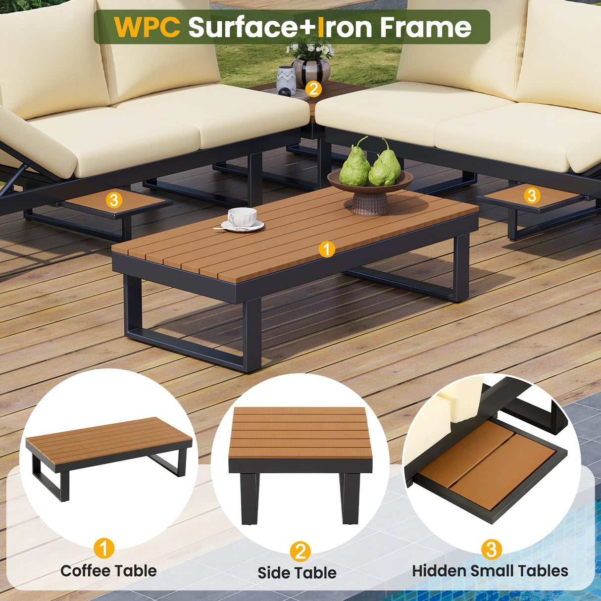 Outdoor Sectional Sofa Set with Adjustable Reclining Seats