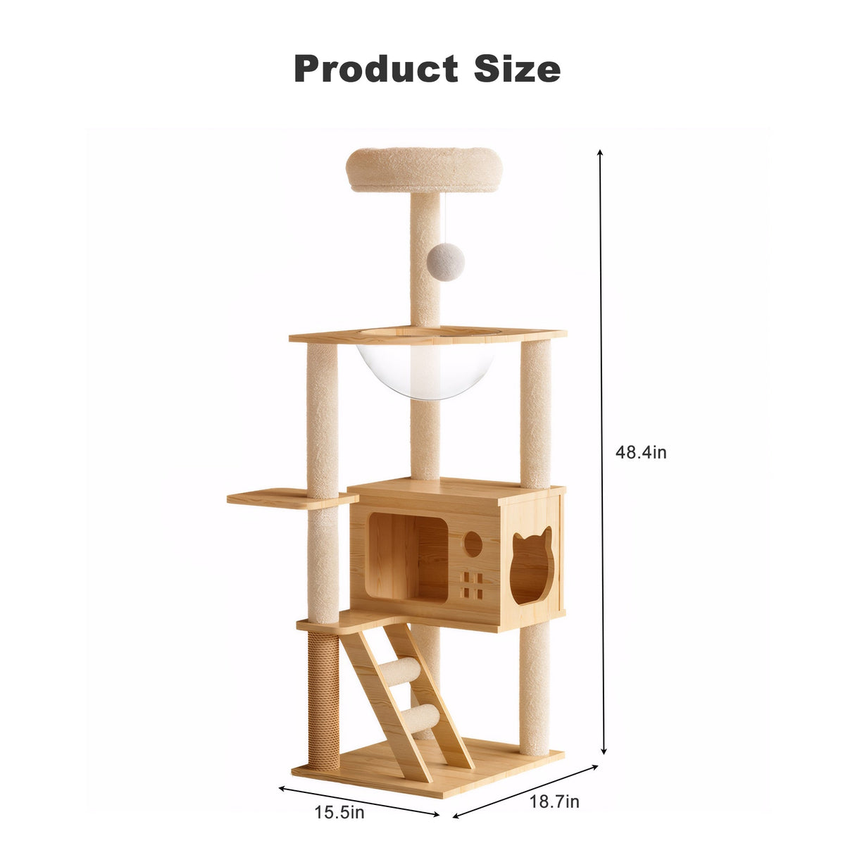 48.8' Modern Wooden Cat Tower for Indoor Cats