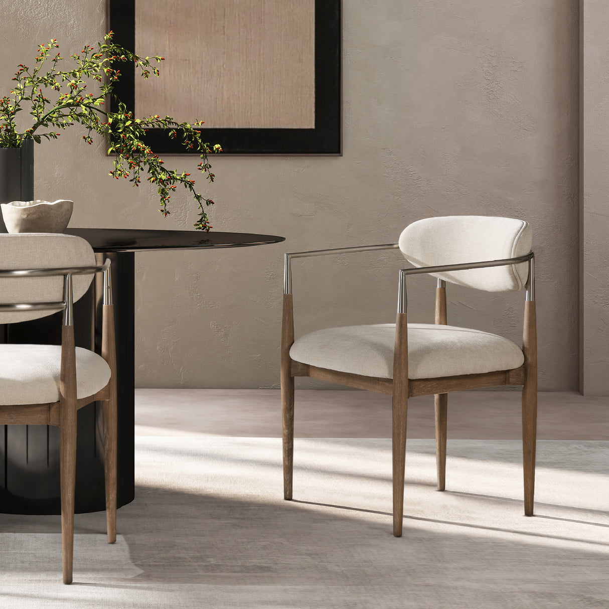 Artemis-Mixed-Material-Upholstered-Dining-Arm-Chair,-Warm-White-Chenille-Dining-Chairs