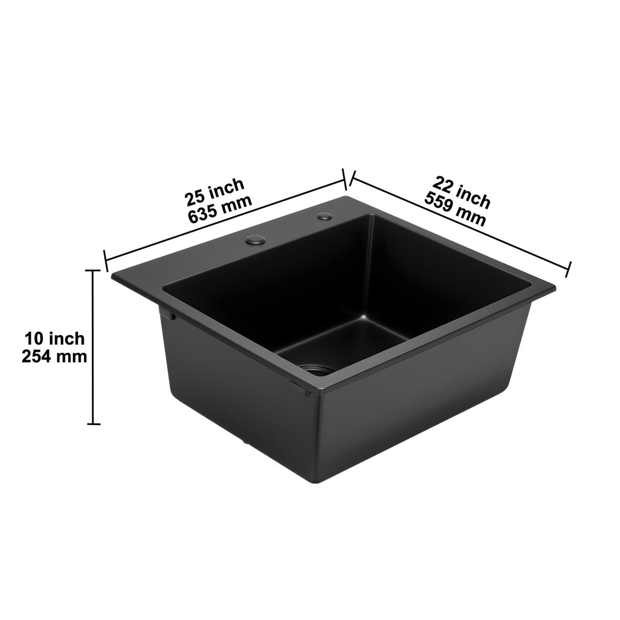 25 Inch Granite Kitchen Sink Top Mount Single Bowl Drop-In Basin for RV Bar