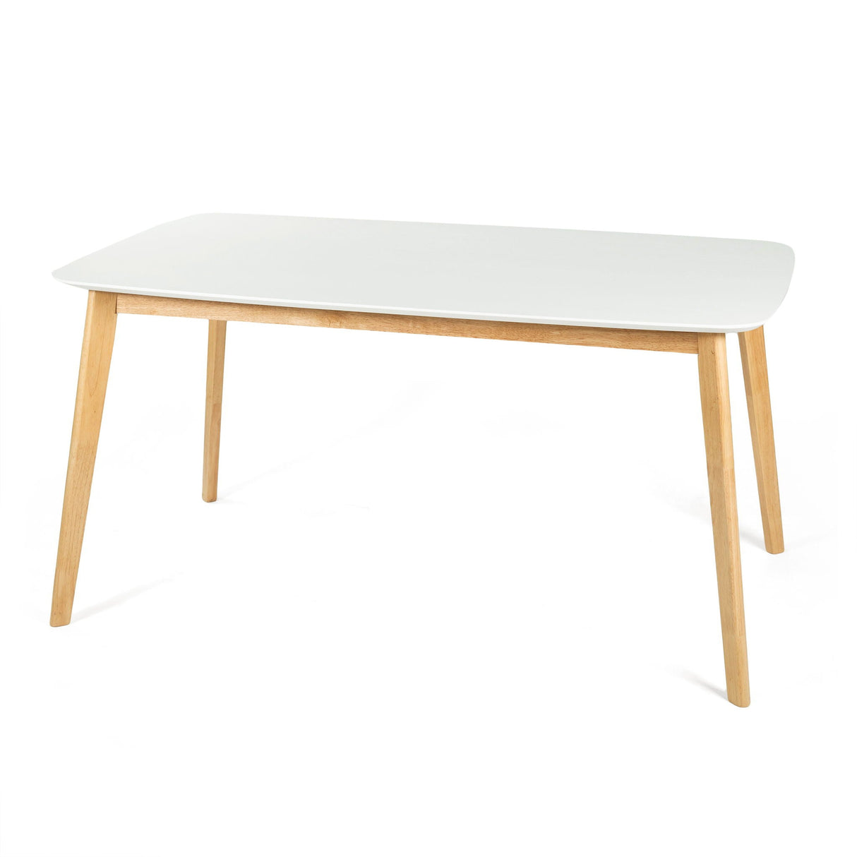 Dining Table With Splayed Rubberwood Legs & Faux Wood Tabletop, Mid Century Modern - White Oak