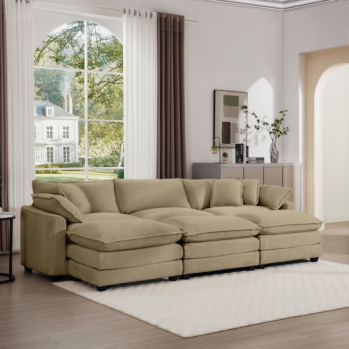Modern Oversized Modular Cushion Sofa with Ottoman, Low Back, Deep Seating Sofa Set