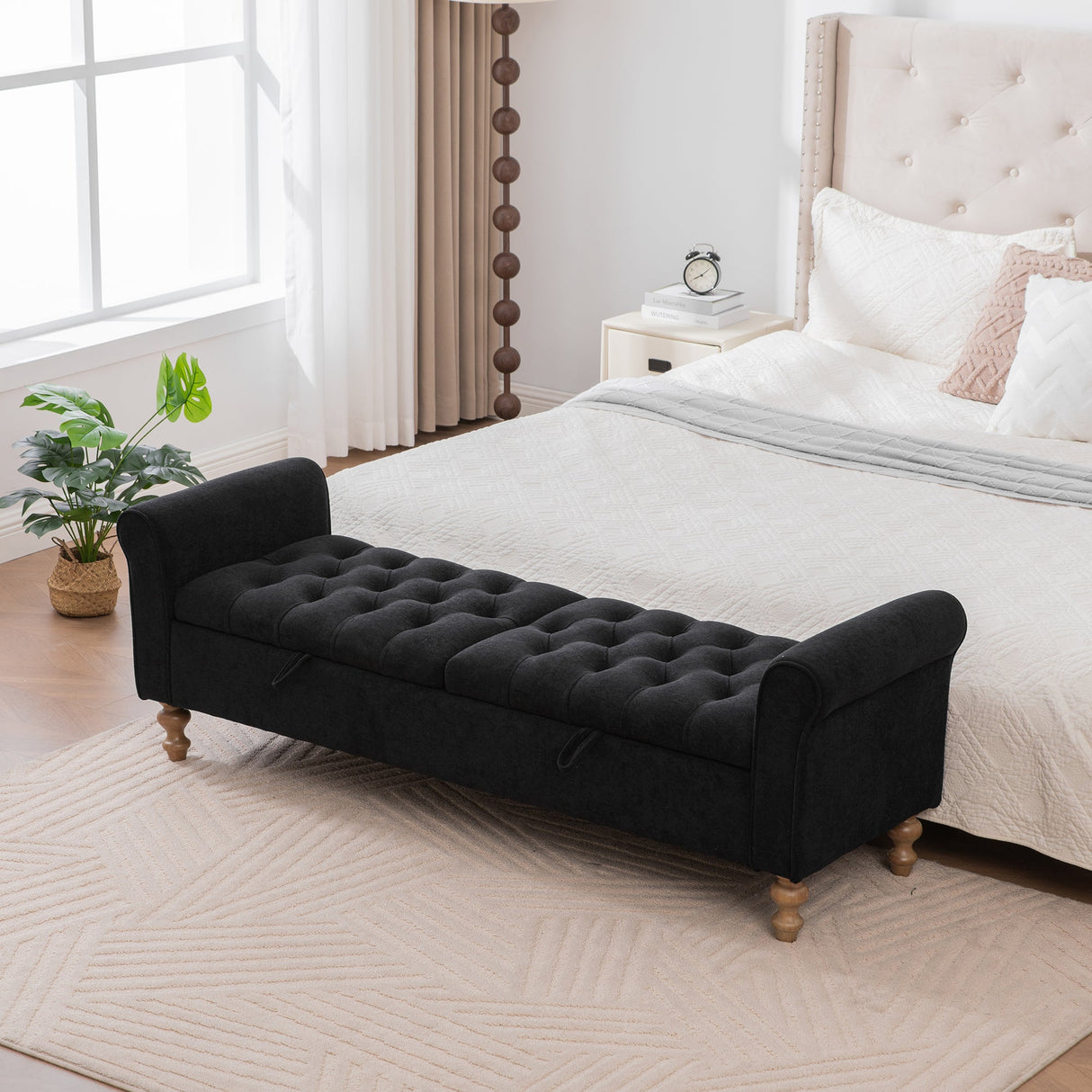 Modern Upholstered Storage Bench With Double Lids