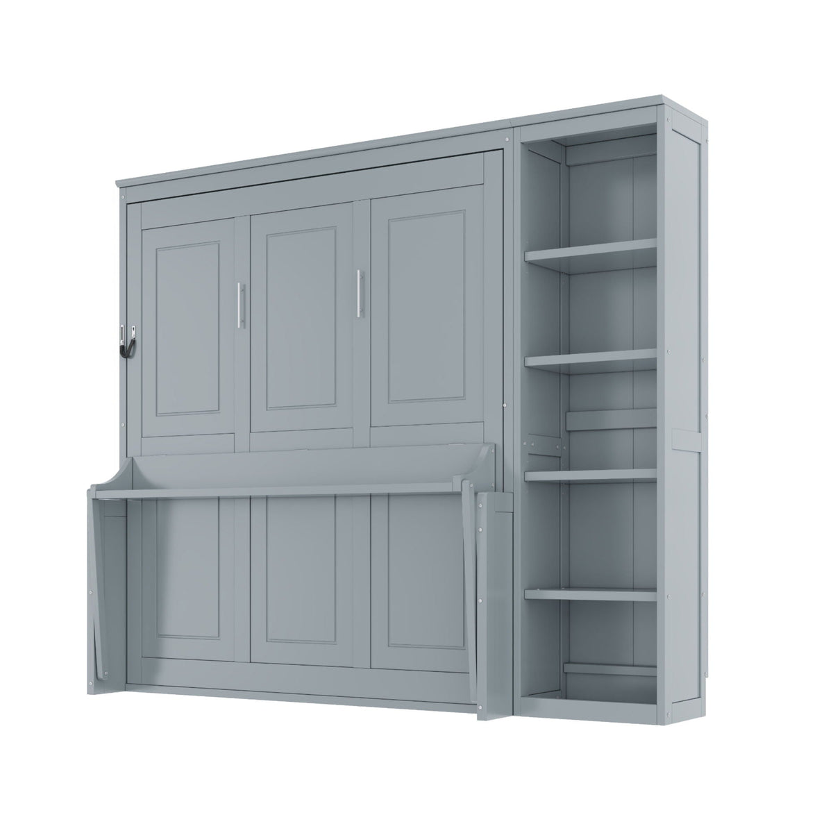 Murphy Bed with Desk and Bookshelf - Solid Pine, Full & Queen Sizes