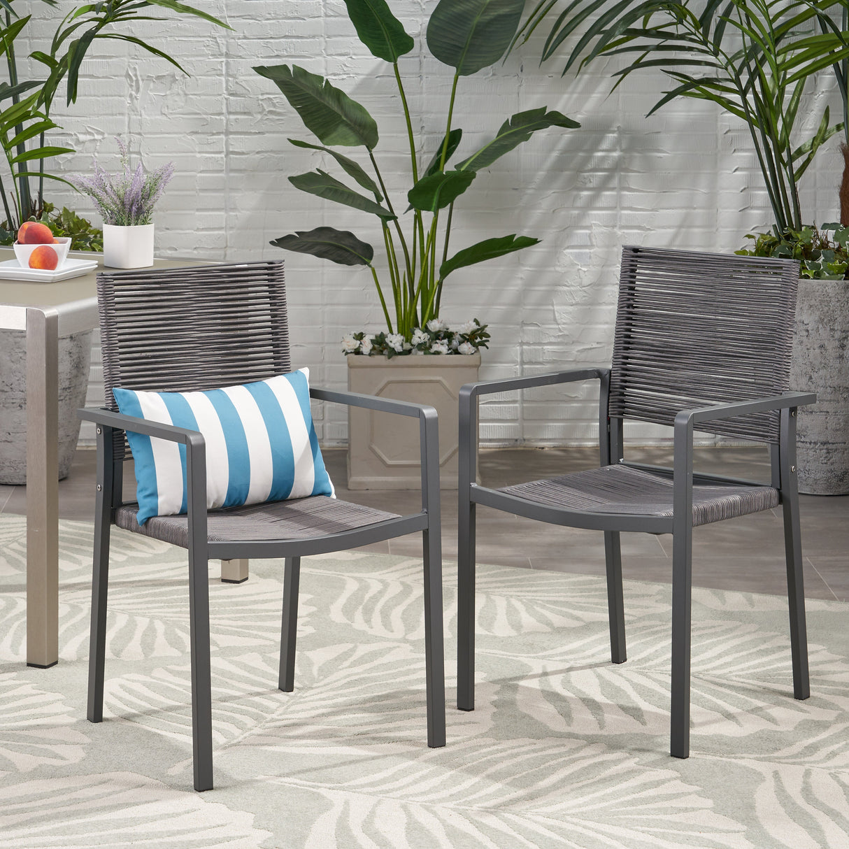 Outdoor Modern Aluminum Dining Chair with Rope Seat (Set of 2)