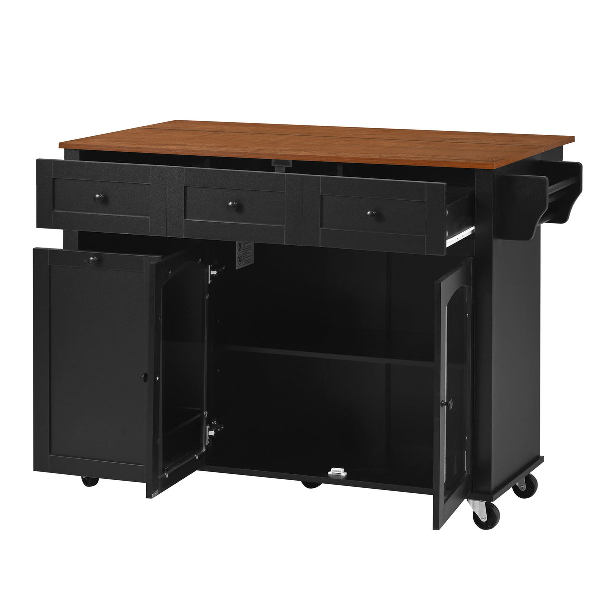 54.2'' Mobile Kitchen Island with Glass Door Storage & Trash Bin