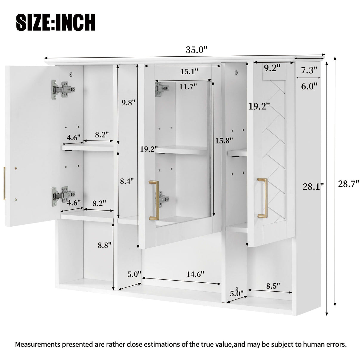 Modern Wall Mounted Medicine Cabinet with Adjustable Shelves and Soft Close Doors