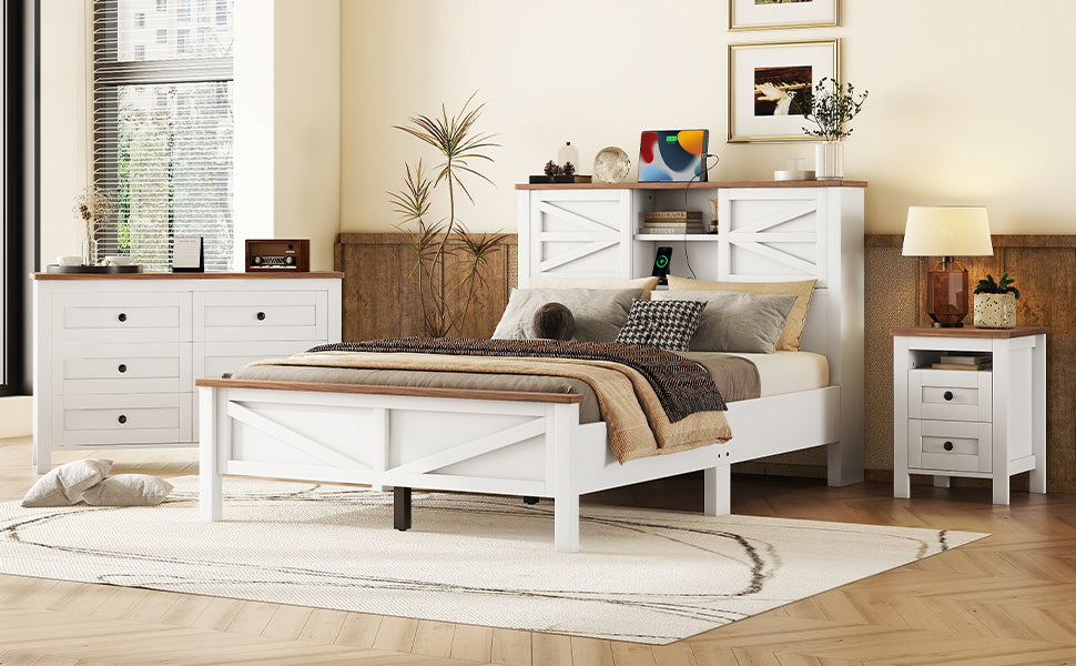 3-Piece Full Size Farmhouse Platform Bed Set with Storage