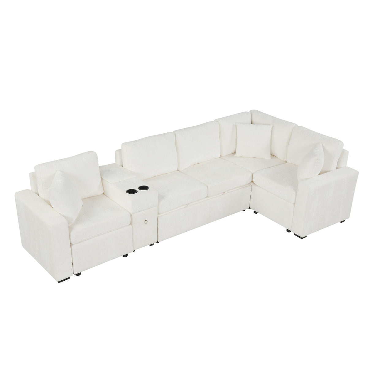 Modular L-Shaped Sectional Sofa Bed With Pull-Out Sleeper, Cup Holders, And Storage
