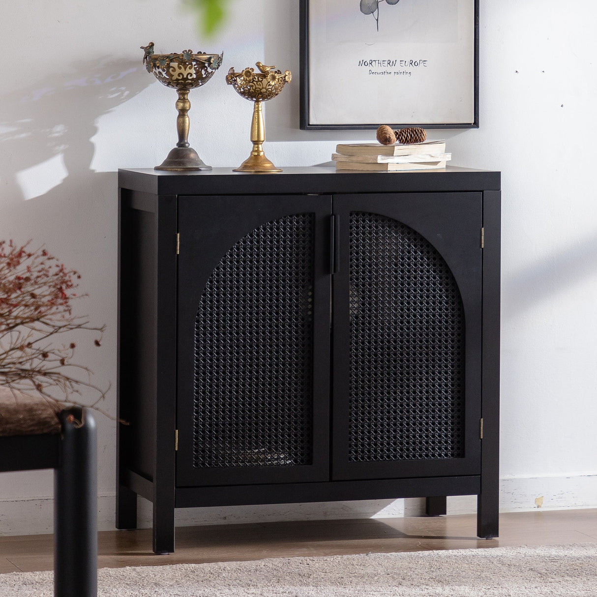 Black Accent Cabinet with 2 Doors 29 Inch Narrow Credenza