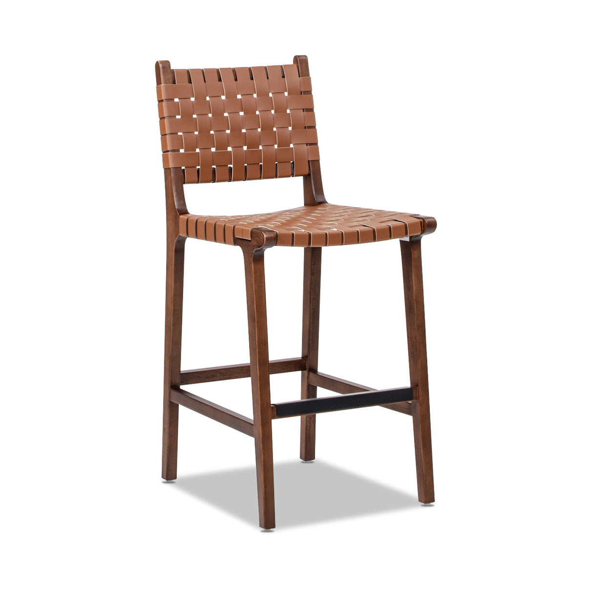 Andre 26' Woven Leather Counter Stool with Back, Pecan Brown Faux Leather