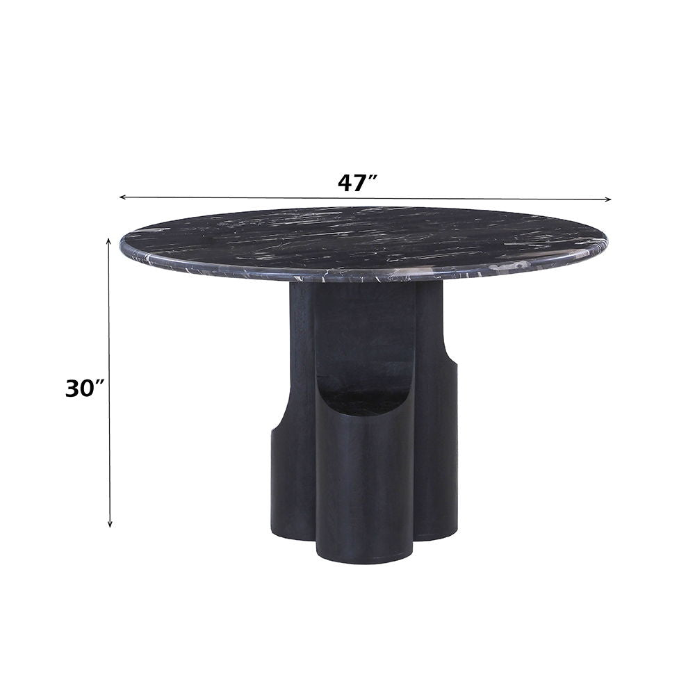 Kinton - Round Dining Table With Natural Marble Top - Black