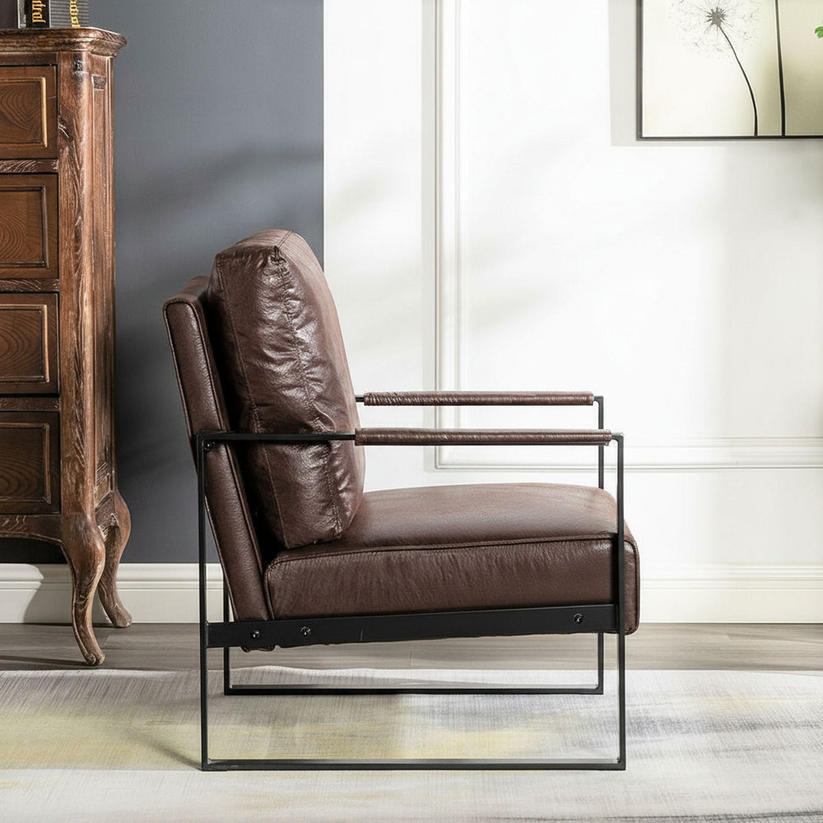 Classic Mid Century Modern Accent Chair with Square Metal Frame - Multiple Colors