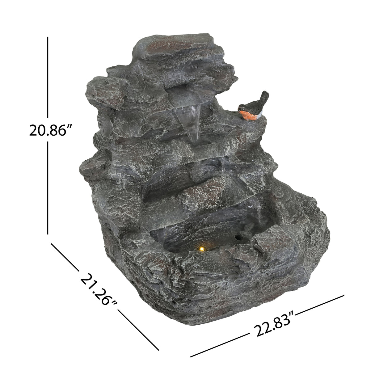 4-Tiered Gray Concrete Rock Waterfall Fountain with LED Lights