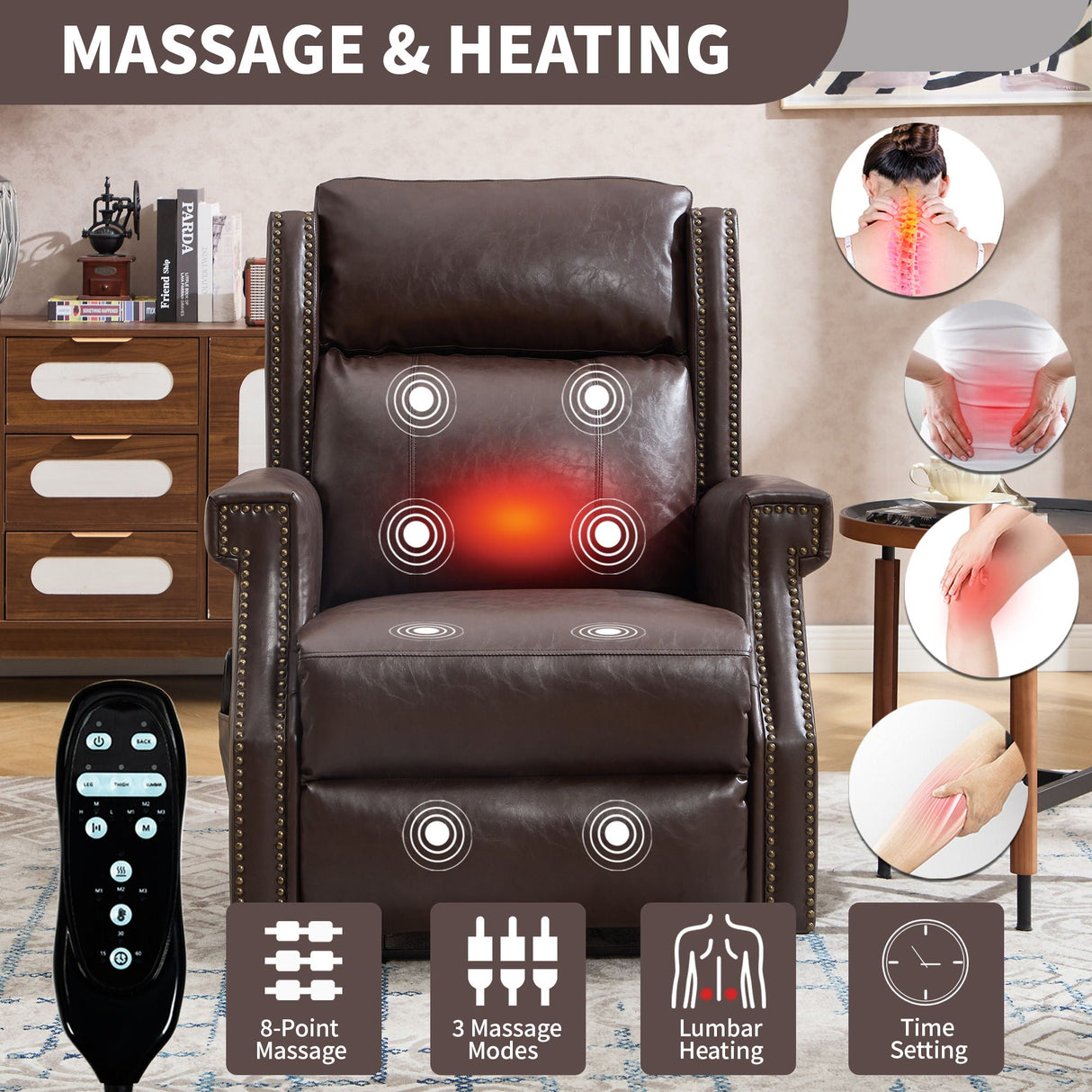 Manual Recliner Chair With Heavy Duty Motion Mechanism, 8 Vibrating Nodes And 3 Massage Modes For Living Room