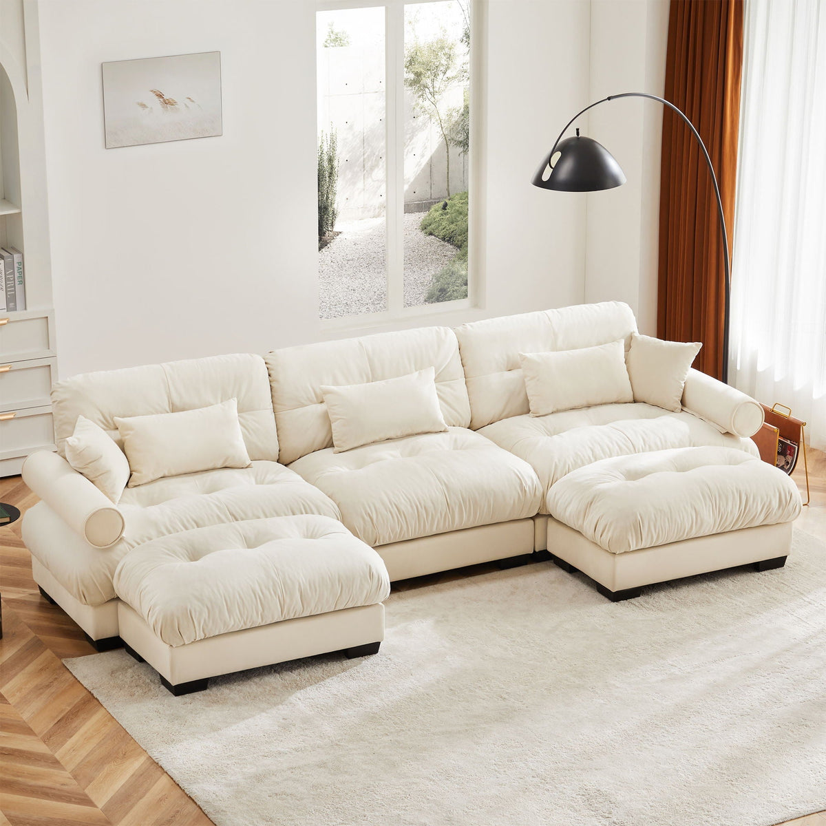 Oversized Modular Sectional Sofa with Movable Ottoman - Fabric, Multiple Colors