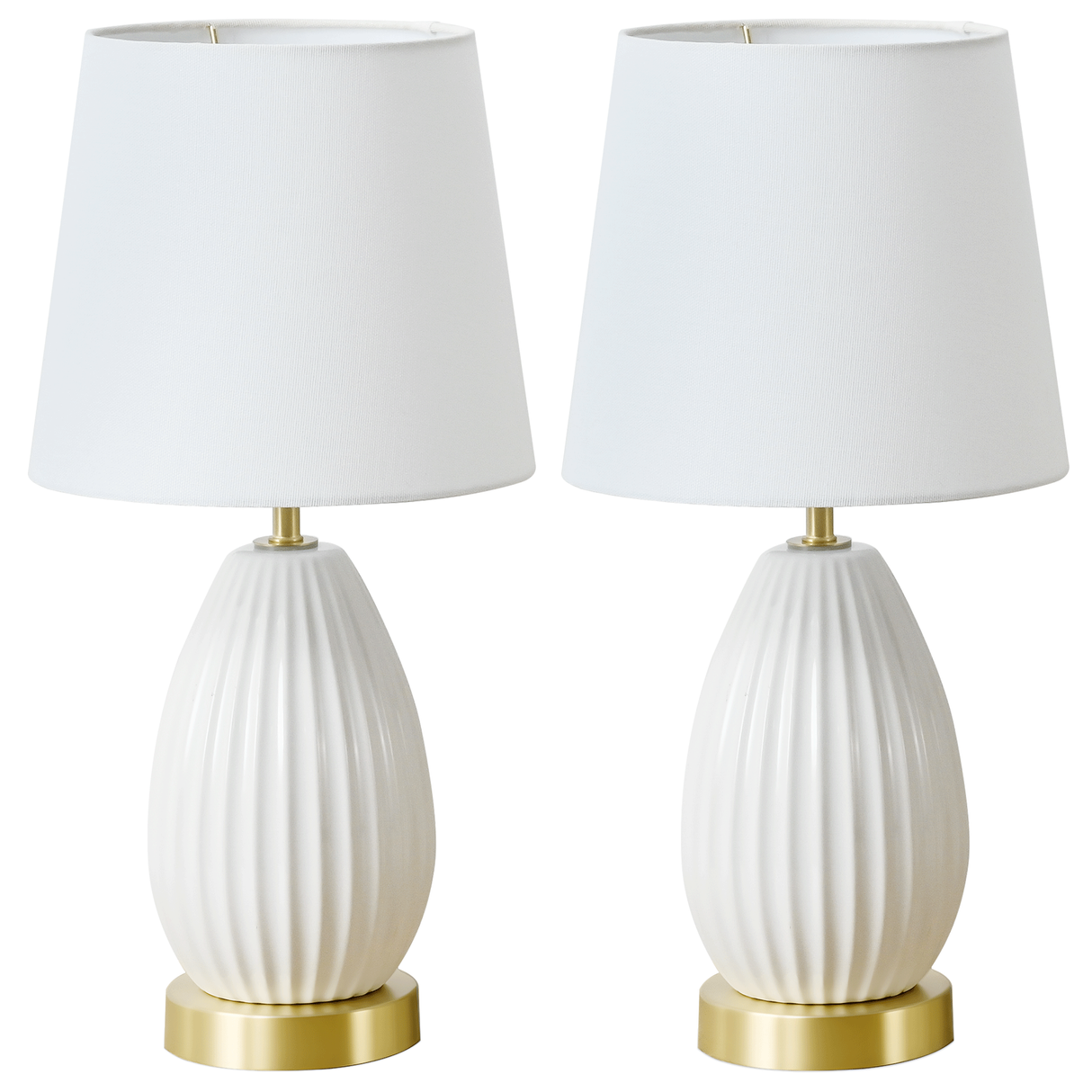 18-Inch Set of 2 Table Lamps, Antique Brass and White Finish