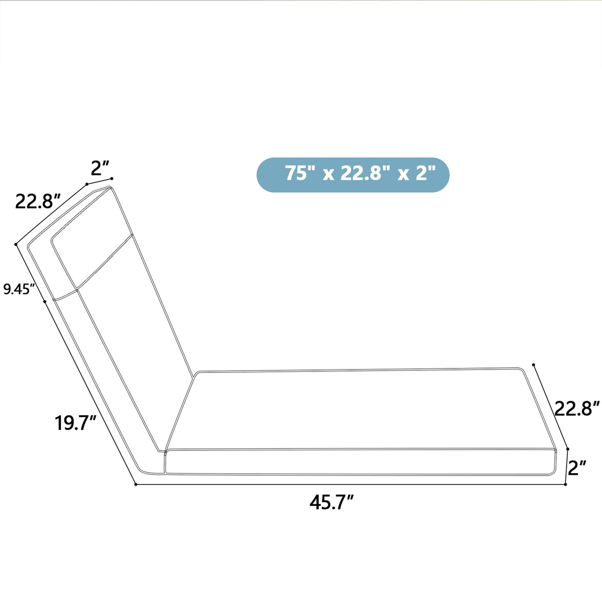 2-Piece Indoor/Outdoor Chaise Lounge Chair Cushion Set with Ties