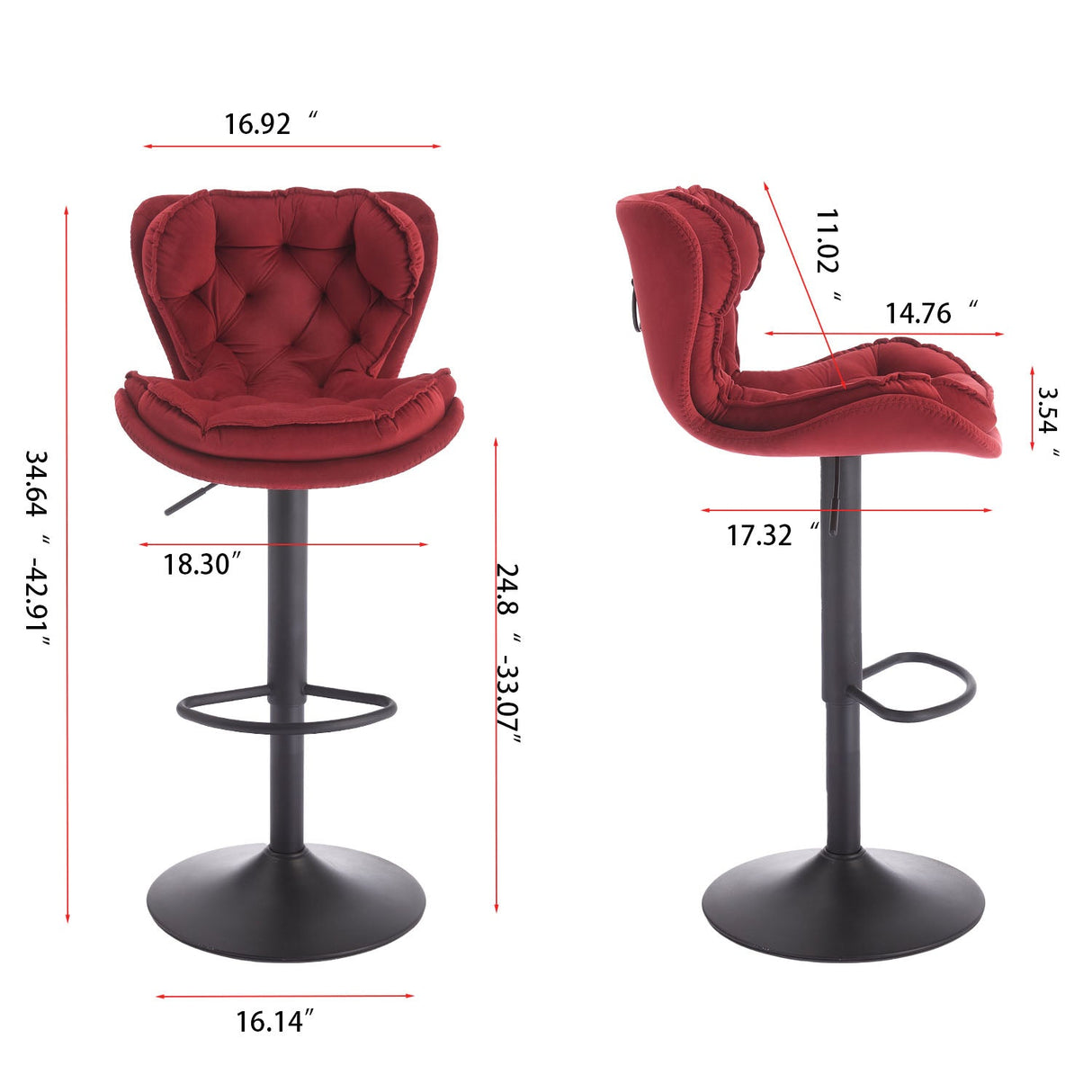 Set of 2 Bar Stools with Powder Footrest and Base
