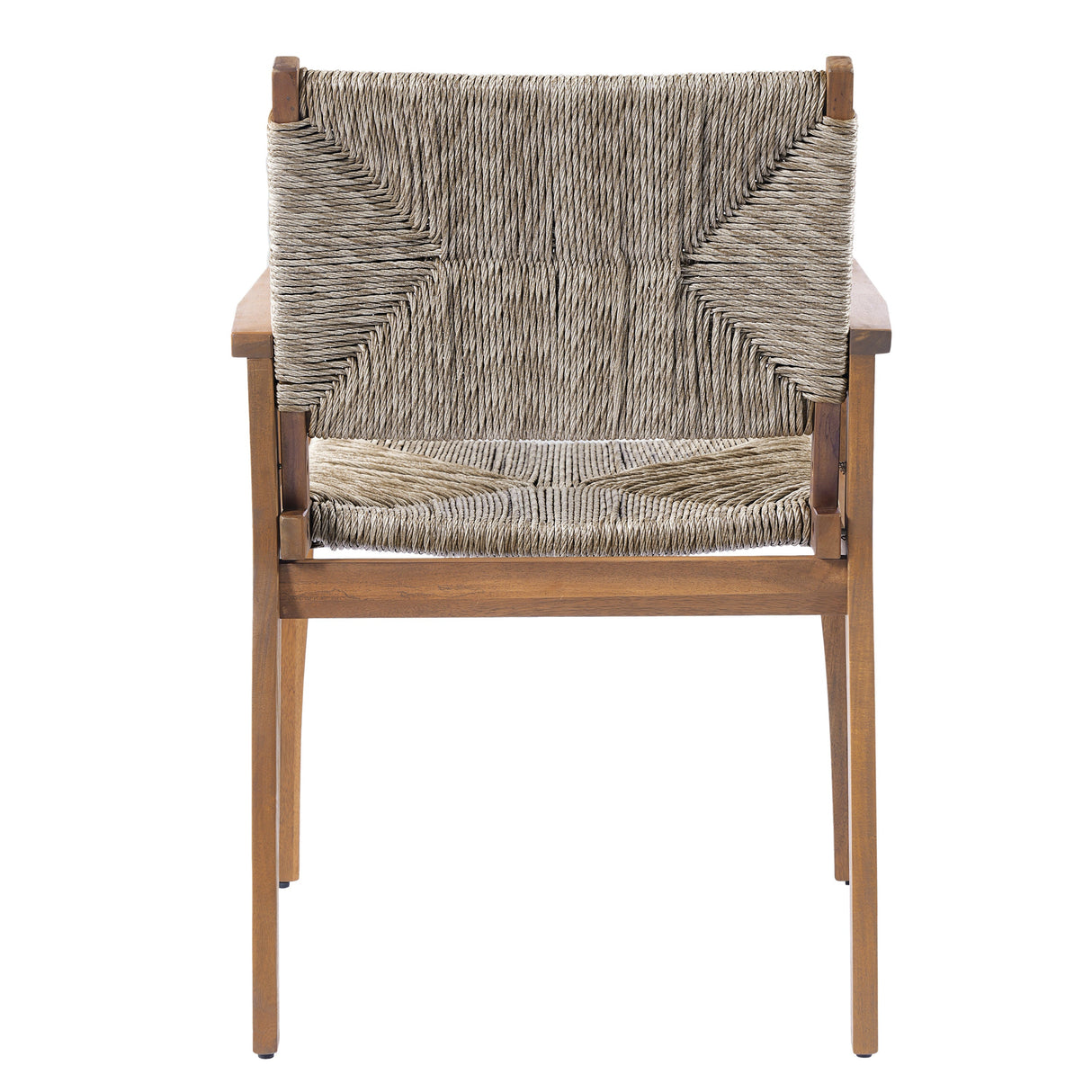 Durable Outdoor Dining Chair with Acacia Wood Frame, Handwoven Wicker Seat, Brown Finish, Patio Garden Furniture, (Compatible with Matching Table) Set of 2