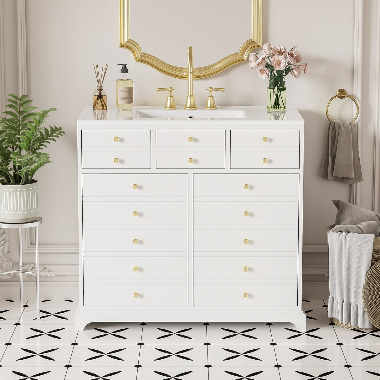 Retro Bathroom Vanity with Sink and Storage Cabinet