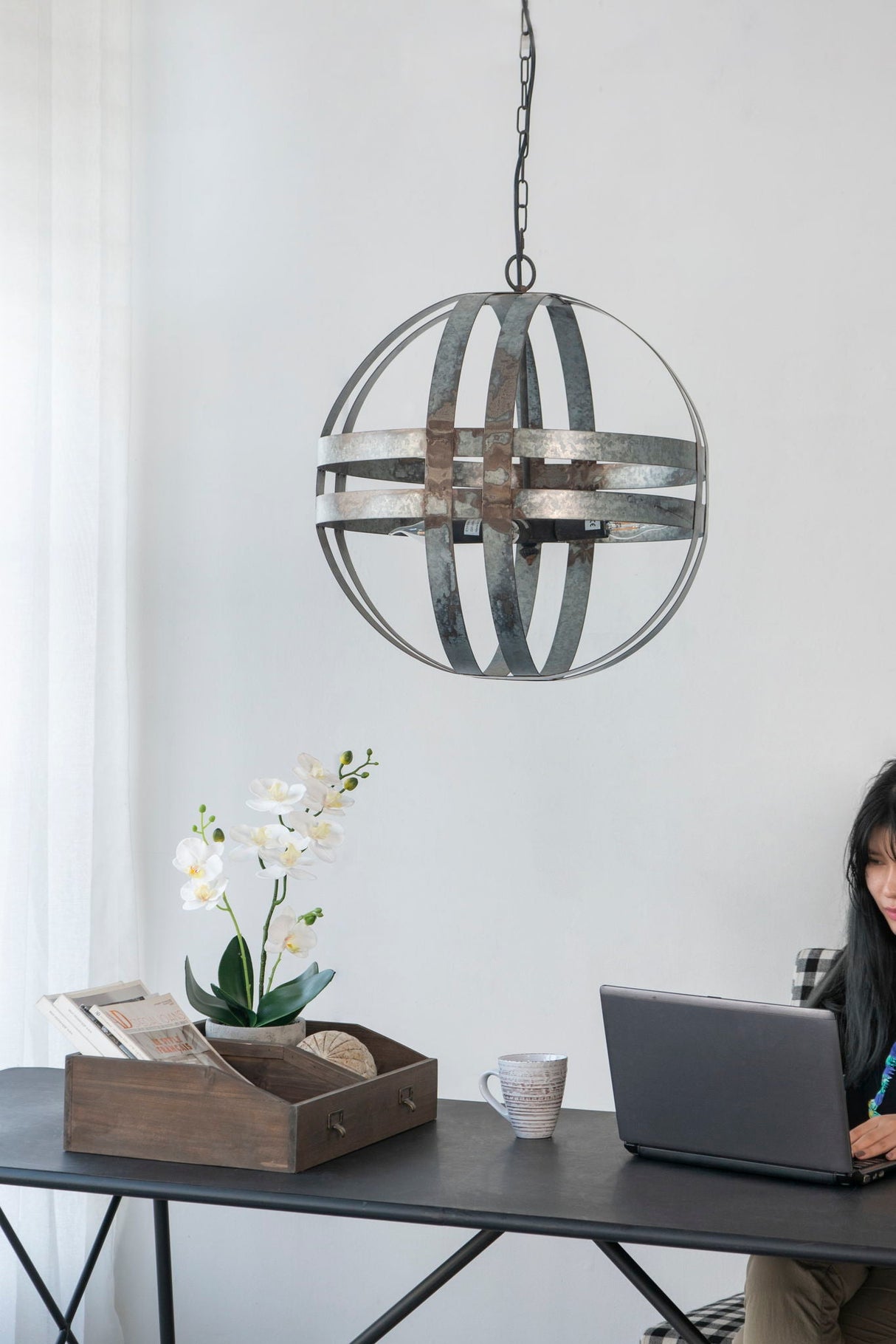 4 Light Galvanized Chandelier, Hanging Light Fixture With Adjustable Chain For Kitchen, Bulb Not Included - Gray