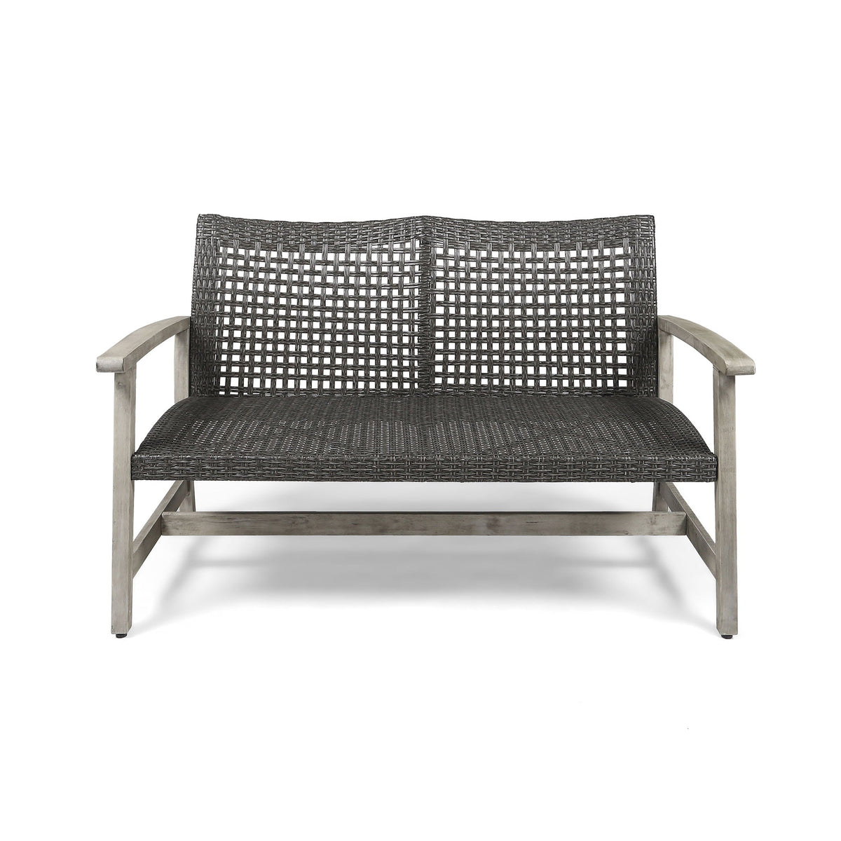 Hampton - Outdoor Wood And Wicker Loveseat - Gray