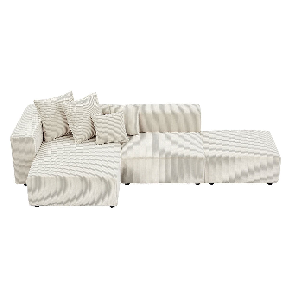 Soft Corduroy Sectional Modular Sofa Set, Small L-Shaped Chaise, Beige
